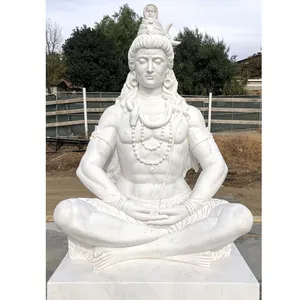 Patung dewa Hindu besar ukiran tangan batu marmer putih alami kustom untuk dekorasi taman