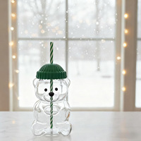 Verre à jus en vente flash, verre en forme d'ours en peluche, logo personnalisé, vente en gros d'usine, fabrication mécanique, verre à bière de 550 ml avec couvercle, bouteille en forme d'ours