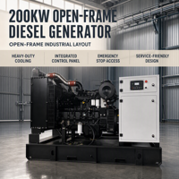 Générateur diesel à châssis ouvert CRYOMAX DO 200KW, démarrage électrique 12V/24V DC, refroidissement robuste, panneau de commande intégré