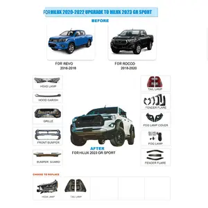 Rộng Cơ Thể Kit Phía Trước Bumper Phía Sau Bumper Xả Mẹo Đầy Đủ Cơ Thể Bộ Dụng Cụ Cho Hilux 2020-2022 Nâng Cấp Để 2023 Hilux Gr Thể Thao