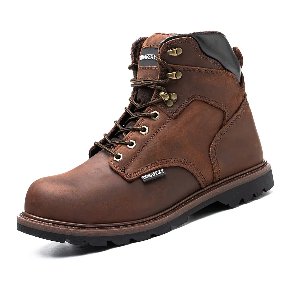 New design Brown Leather Steel Toe Work Boots Work Shoes For Men From USA Amazon Top sale