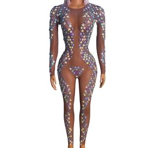 <span class=keywords><strong>Mono</strong></span> Sexy Transparente con Diamantes de Imitación y Purpurina, <span class=keywords><strong>Mono</strong></span> de Malla A LA Moda de <span class=keywords><strong>Talla</strong></span> <span class=keywords><strong>Grande</strong></span>, <span class=keywords><strong>Mono</strong></span> Ajustado con Lentejuelas, Monos de Una Pieza para Mujer - Product Image 2