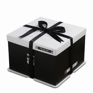 Groothandel zwart mokka indruk taartdoos 6 inch luxe handgemaakte bruiloft taartdoos verjaardagstaart dozen