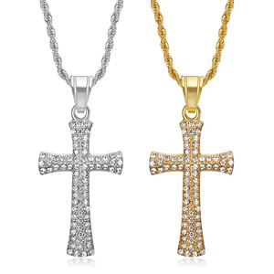 Colgante <span class=keywords><strong>de</strong></span> Cruz CZ Elegante Chapado en Oro con Aspecto <span class=keywords><strong>de</strong></span> Diamantes Completos, Colgante <span class=keywords><strong>de</strong></span> Cruz Grande, Collar Clásico con Cadena <span class=keywords><strong>de</strong></span> Cuerda - Product Image 6
