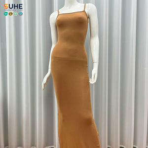 SUHE Women's Sexy Solid Embroidery Floor-Length Modal Anti-Wrinkle Spaghetti Strap <b>Slip</b> Dress Soft Straight Knitted Neck - Product Image 4