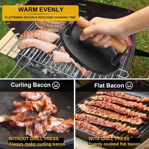 Prensa para Hamburguesas de Hierro Fundido Resistente con Mango de Madera, Plancha Rectangular Redonda Blackstone Camp Chef para Uso en Cocina Doméstica - Product Image 4