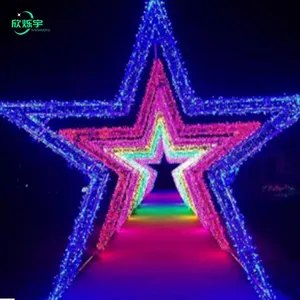Festival de lanternes à thème extérieur Grand éclairage de Noël 3Dled Lumière d'arche d'étoile à cinq branches