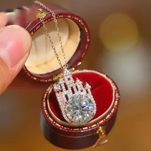 Colliers pour femmes CAOSHI, design de <span class=keywords><strong>château</strong></span> de princesse de luxe, diamants imités ronds, plaqués or rose, pour mariage - Product Image 4