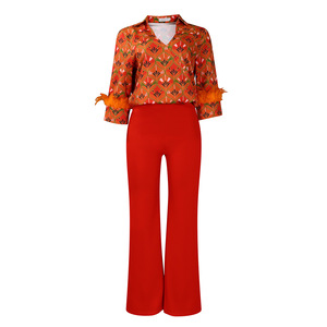 Printed Patchwork Three Quarter Sleeve Shirt Elegant Wide Leg <b>Pants</b> Women's 2 Piece Set Fashion - Product Image 5
