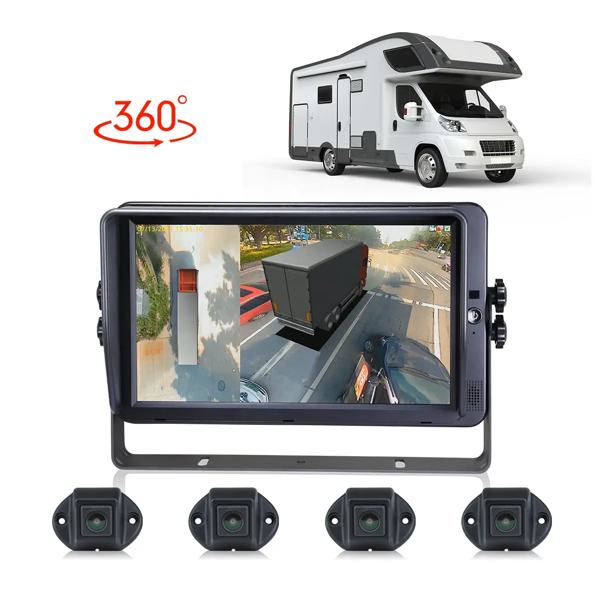 Kamyon 4CH 360 P için STONKAM 1080 kamera kiti otomatik kalibrasyon 3D kuş göz görünümü karavan kamera sistemi