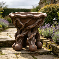 Jardinière rustique en résine torsadée imitation racine d'arbre, faite et peinte à la main, pot de fleurs sculpté à la racine, style antique vieilli, surélevé, pour jardin vintage