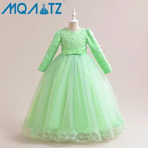 MQATZ Kids Girls Dress Long Sleeve Embroidery Lace Party Dress Tulle Kids Prom Dress