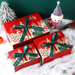 Boîte cadeau de luxe rouge pour les fêtes, à double porte, en stratifié, avec nœud en ruban, logo personnalisé, emballage rigide en carton pour panier-cadeau, lot de <span class=keywords><strong>3</strong></span> - Product Image 3
