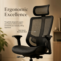 Chaise de bureau ergonomique Yazhi noire à dossier haut, dossier en maille, pivotante, avec accoudoirs réglables et soutien lombaire pour le bureau