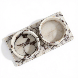 Comedero para Perros de Mármol Calacatta Viola, Comedero Antideslizante para Perros y Gatos, Plato para Mascotas con Peso Antivuelco, Platos Duraderos para Comida y Agua - Product Image 5