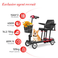 Scooter électrique tout-terrain pour personnes âgées et handicapées, siège large réglable, capacité de charge de 125 kg, poids léger de 14 kg, batterie 30 Ah, autonomie de 45 km