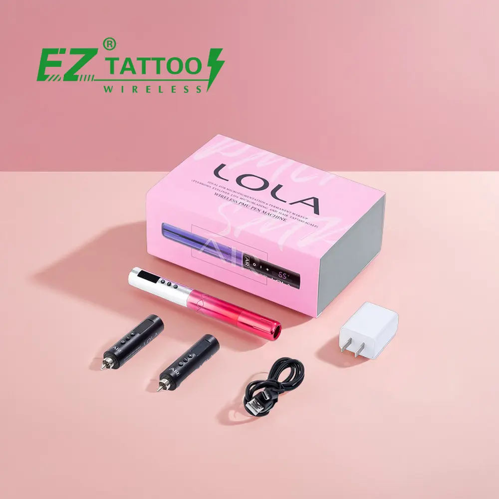 POPU Lola Air Rosa Gradiente Elétrica Scalp Micropigmentation Máquina Dispositivo Tatuagem Sem Fio com 2 Pacotes de Energia Extra