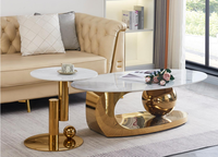 Table basse moderne en acier inoxydable doré avec plateau en marbre, ensemble de tables basses pour salons