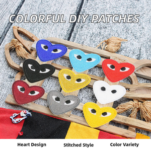 Lot d'accessoires DIY écologiques pour vêtements en jean, patchs thermocollants 3D brodés en forme de cœur et d'œil, motifs dessin animé, avec paillettes, différentes couleurs, pour chapeaux - Product Image 2