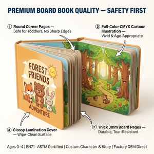 Stampa Personalizzata di Libri Cartonati per Bambini, OEM, Pagine Spesse con Angoli Rinforzati, Colori Vivaci, Libro Regalo per Neonati con Copertina Rigida, Fabbrica Cinese, Basso MOQ - Product Image 2
