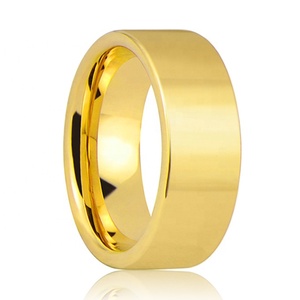 Anello Nuziale Semplice e Piatto in Titanio e Acciaio Inossidabile Dorato per Uomo - Product Image 1