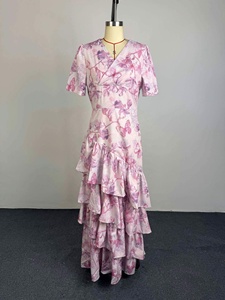 <span class=keywords><strong>Vestidos</strong></span> al por mayor elegantes con cuello en V, manga corta, hasta el suelo, cintura alta, estampado floral, volantes <span class=keywords><strong>de</strong></span> verano, ajuste ceñido, elegantes para fiesta, estilo cola <span class=keywords><strong>de</strong></span> pez. - Product Image 6