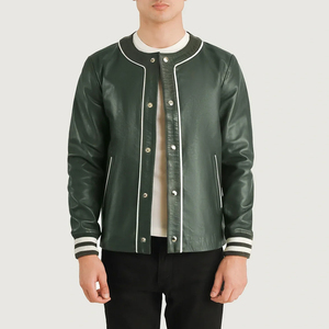 Blouson universitaire homme en cuir uni, personnalisé, avec manches en cuir, style urbain, le plus vendu – Blouson d'hiver homme en cuir, offre spéciale - Product Image 1