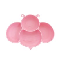 Plateau d'alimentation pour enfants en PE, motif abeille de dessin animé, antidérapant, avec ventouse intégrée, assiette compartimentée pour la diversification alimentaire des tout-petits, diamètre 18 cm