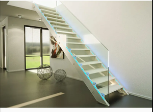 <span class=keywords><strong>Escaleras</strong></span> Rectas de Alta Calidad con Barandilla de Vidrio Templado de Seguridad, Escalones de Madera, Diseño de Escalera Recta Personalizable - Product Image 2