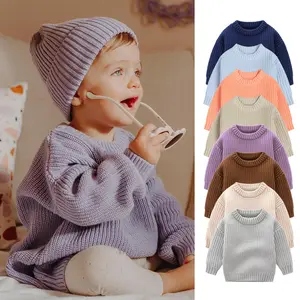 2023 Hot Sale Autumn Winter Children's Knitting dark brown Pullover Girls Boys Long Sleeve Top Baby girls Cotton Sweater