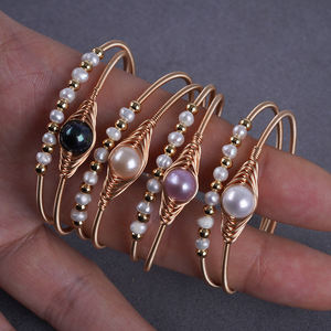 <span class=keywords><strong>Bracelet</strong></span> pour enfants en <span class=keywords><strong>fil</strong></span> de cuivre <span class=keywords><strong>enroulé</strong></span> avec perle d'eau douce - Product Image 2