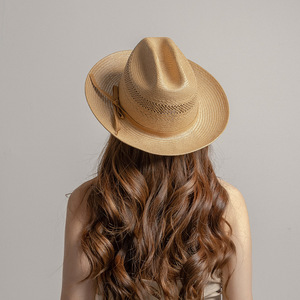 Personalizado Primavera Verano nueva moda mujeres hombres <span class=keywords><strong>Toyo</strong></span> papel paja Jazz sombrero para el sol tejido a mano ahueca hacia fuera el sombrero de vaquero de paja - Product Image 3
