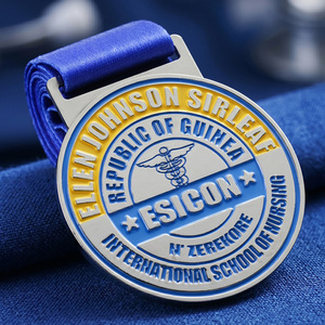 Medallas Escolares Plateadas <span class=keywords><strong>de</strong></span> Aleación <span class=keywords><strong>de</strong></span> Zinc con Logotipo Esmaltado, Medallas Personalizadas con Cinta para Recuerdos Académicos - Product Image 4