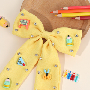 CN Luxury Back to School Fabric Boutique Hair Bow Clip Pasador hecho a mano Lápiz Horquillas para el cabello Niñas Colas largas Accesorios escolares - Product Image 3
