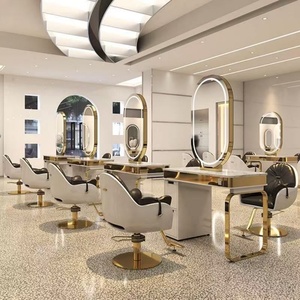 Station de coiffure avec miroir et armoire combinés, comptoir en marbre pour la coloration des cheveux - Product Image 5