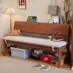Solid Wood Bench With Backrest Upholstered Nordic Style Long Stool For Home Shoe Changing <b>Storage</b> <b>Seat</b> - Product Image 3