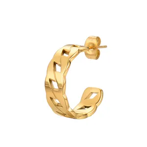 Versatile oro placcato 18K orecchini a catena cava da donna personalizzato intrecciato in acciaio inossidabile perle anniversario