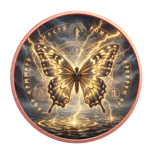 Moneda <span class=keywords><strong>de</strong></span> Desafío Redonda <span class=keywords><strong>de</strong></span> Cobre Fino .999 <span class=keywords><strong>de</strong></span> 1 oz, con Motivo <span class=keywords><strong>de</strong></span> Mariposa del Alma Mística, Runa <span class=keywords><strong>de</strong></span> Transformación Mítica y Círculo Mágico del Trueno - Product Image 1
