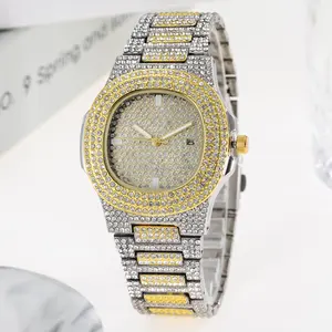 Mens Đồng hồ sang trọng thời trang kim cương ngày thạch anh xem Iced out xem homens Relogio de Diamante