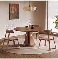 Ensemble de table et chaises rondes compactes vintage en bois massif avec plateau rotatif, adapté à la maison, à l'hôtel et à l'appartement