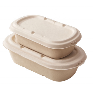 manufacturer Wholesale Custom sugarcane Bagasse pulp box Biodegradable Oval Meal Box with Lid