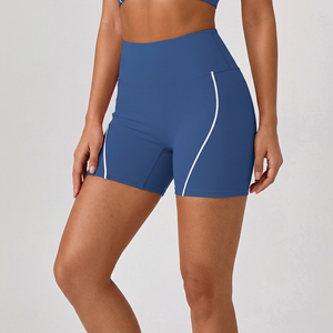 Shorts de Ciclismo de Cintura Alta para Mujer, Levanta Glúteos, Color Sólido, Franja Lateral, Cintura Elástica, Elásticos en Cuatro Direcciones, Sin Costuras, OEM ODM - Product Image 3