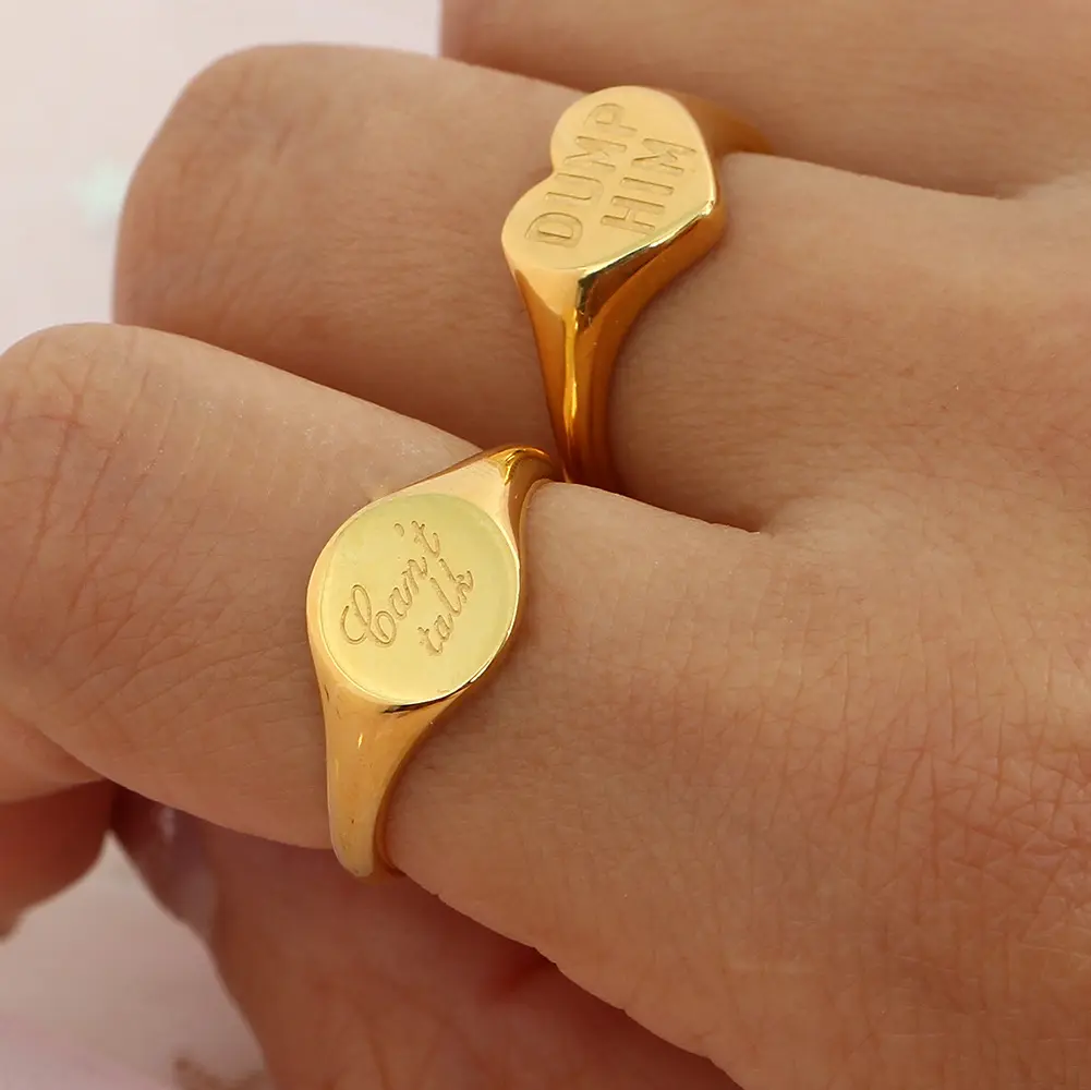 Ins Hot Selling Gelukkig Gezicht Ring Rvs Sieraden 18 K Vergulde Prachtige Gegraveerde Leuke Smiley Gezicht Zegelring