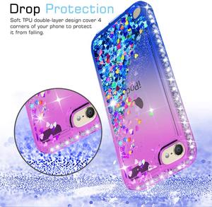 LeYi para <span class=keywords><strong>iPod</strong></span> <span class=keywords><strong>Touch</strong></span> 7 <span class=keywords><strong>Touch</strong></span> 6 <span class=keywords><strong>Touch</strong></span> 5 funda con Protector de pantalla de vidrio templado <span class=keywords><strong>2</strong></span> paquetes niñas 3D brillo líquido lindo estuche transparente - Product Image 4