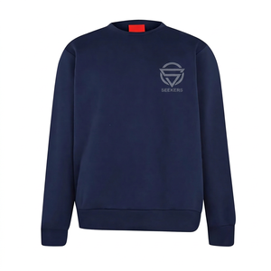 Unisex Solid <b>Navy</b> Blue Crew Neck <b>Sweatshirt</b> Casual Long Sleeve Pullover Top - Product Image 6