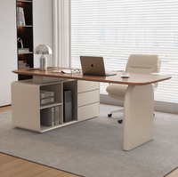 Bureau d'ordinateur moderne haut de gamme en bois massif crème, extensible, avec rangement, écologique, pour petit appartement ou bureau à domicile