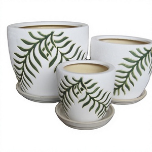 Modern Lightweight Ceramic <b>Flower</b> <b>Pots</b> Set with Circular Pattern Glazed Finish Drainage Hole 3 <b>Pots</b> <b>for</b> Indoor Use - Product Image 3
