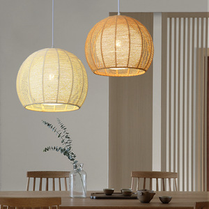 Japanese Style Pendant <b>Light</b> Round Single Head Hemp Rope Lamp For Bedroom Living Room Balcony <b>Dining</b> Room LED <b>Light</b> Source - Product Image 5