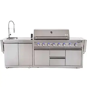 Kit isola barbecue con lavello e congelatore cucina barbecue da esterno con forno e griglia per Pizza opzionali