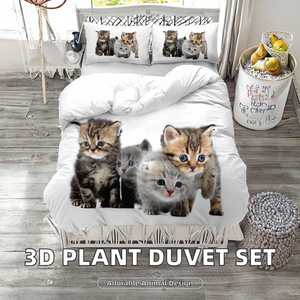 ชุดผ้าห่มนวมไมโครไฟเบอร์โพลีเอสเตอร์ทอแบบเรียบ 3 มิติ ลายสัตว์ พร้อมผ้าปูที่นอนรัดมุมและผ้าปูที่นอนแบบเรียบ ขนาดเตียงคู่ คิงไซส์ ซุปเปอร์คิงไซส์-ชิน่า - Product Image 2